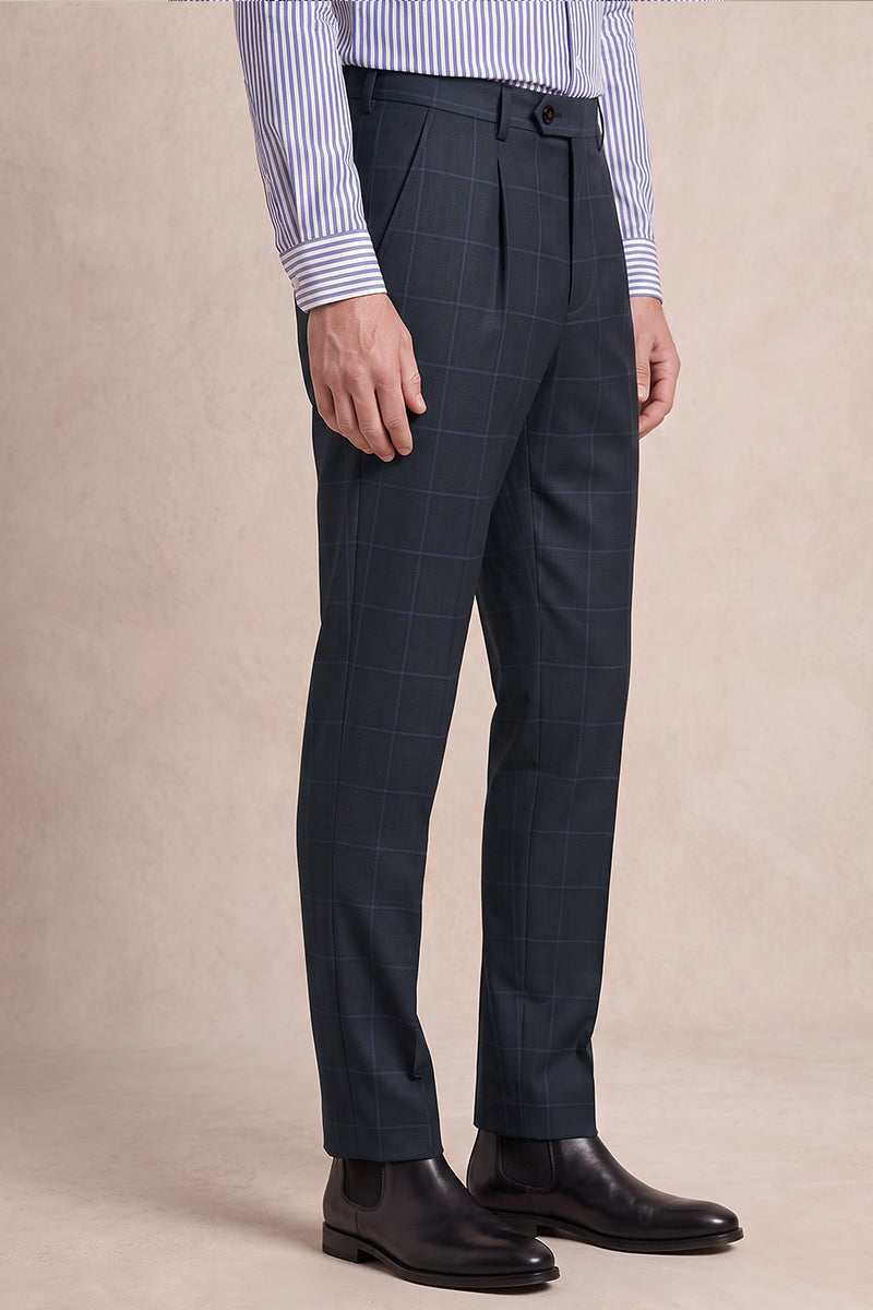 Blue 100% Wool Suit Trousers