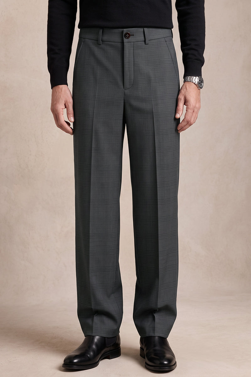 Gray 100% Wool Suit Trousers