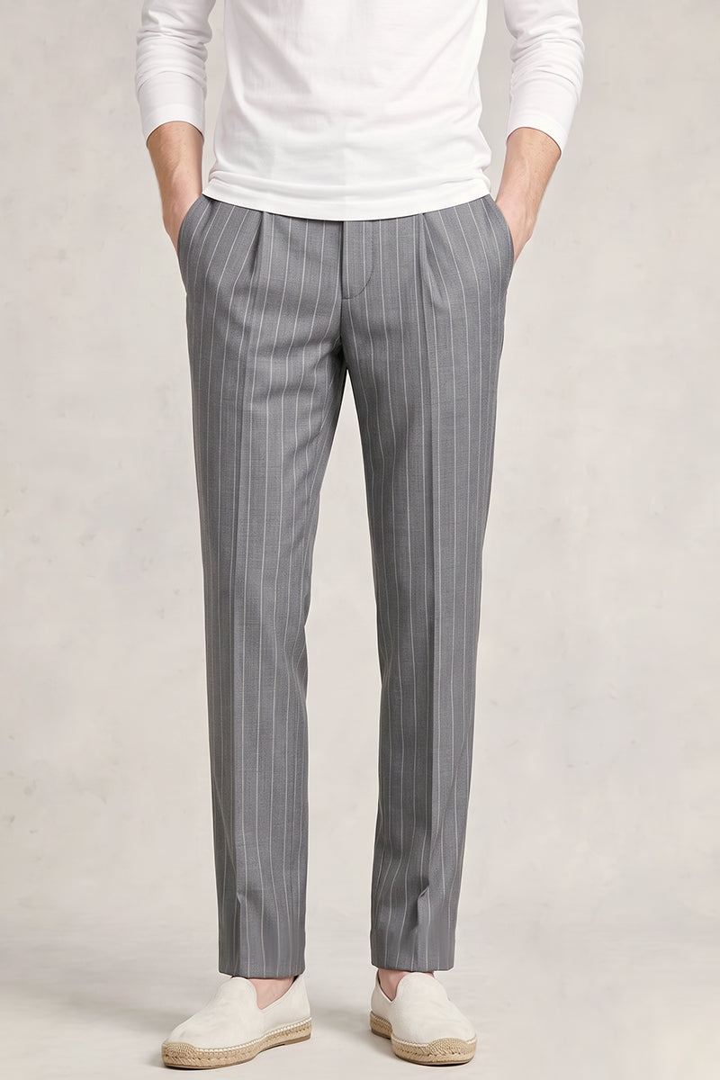 Gray 50% Merino Wool Suit Trousers