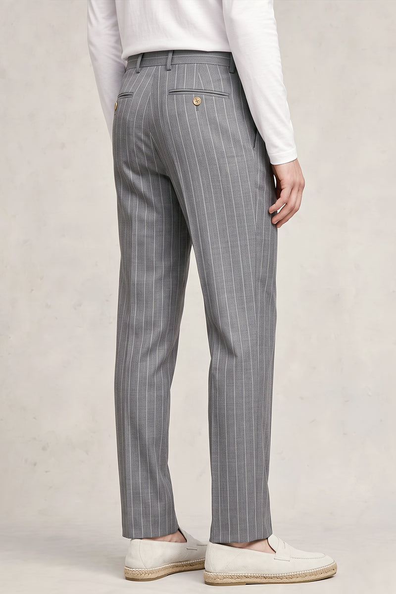 Gray 50% Merino Wool Suit Trousers