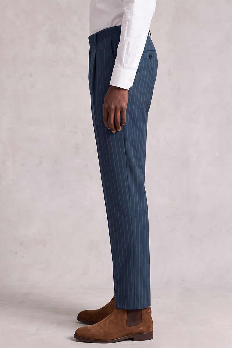 Blue 50% Merino Wool Suit Trousers