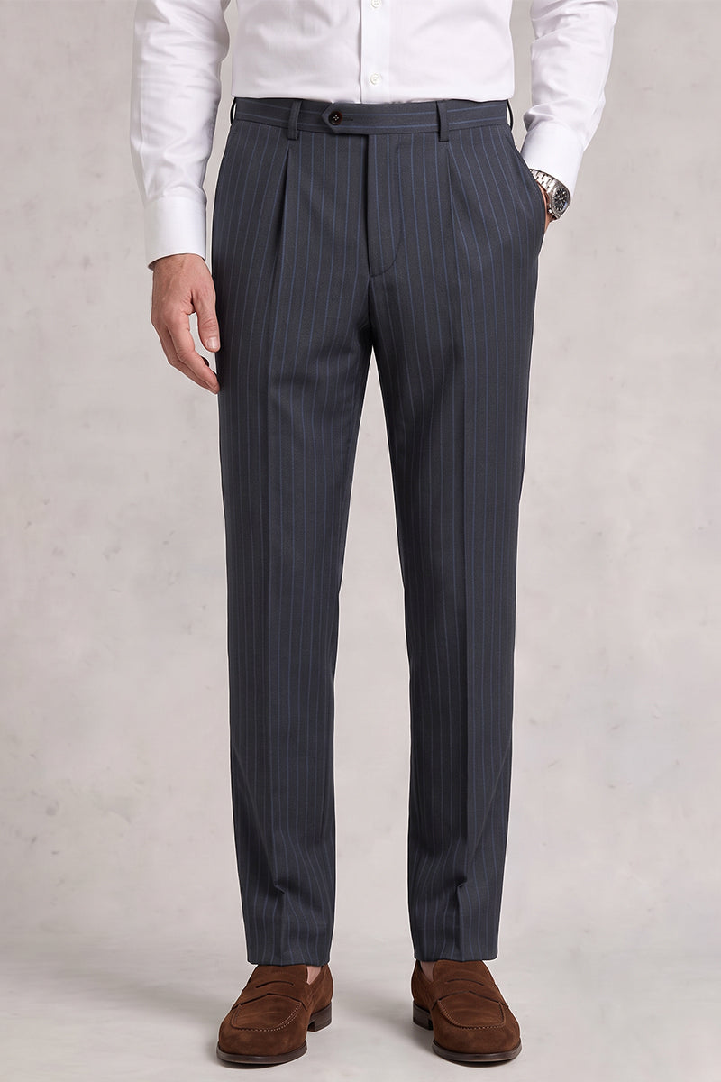 Blue 50% Merino Wool Suit Trousers