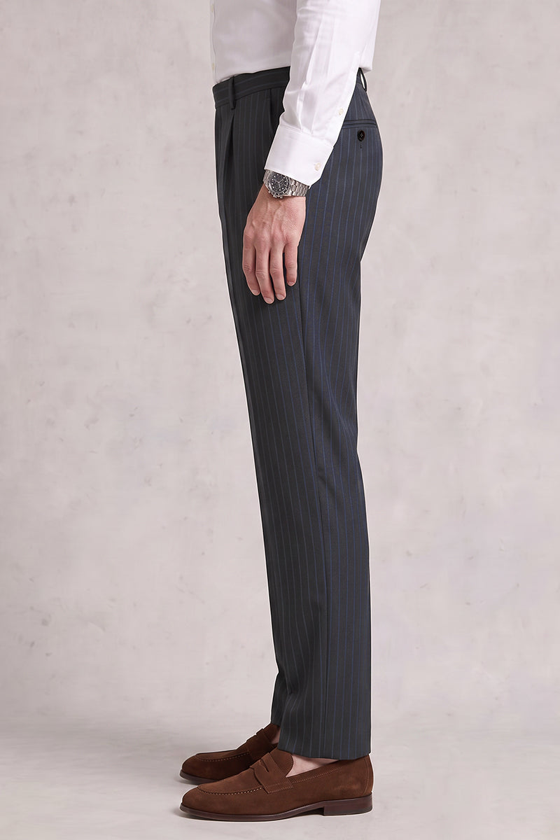 Blue 50% Merino Wool Suit Trousers