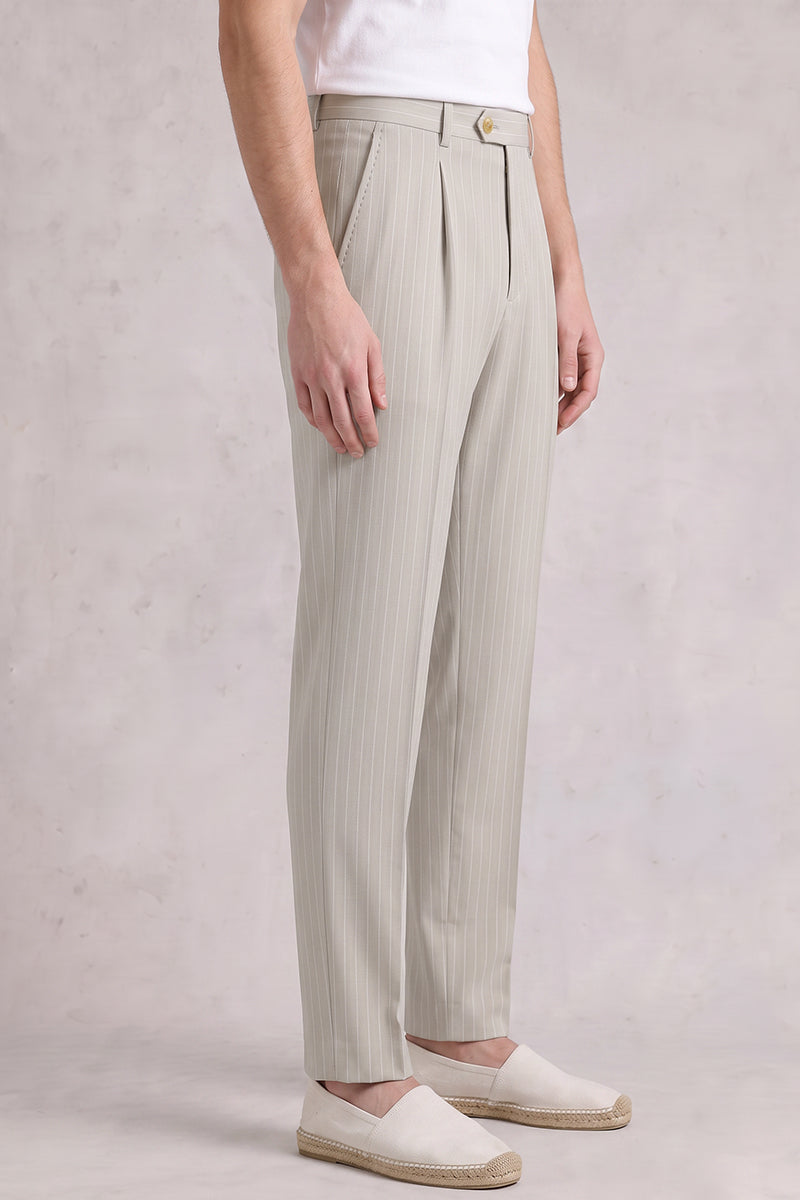 Beige 50% Merino Wool Suit Trousers