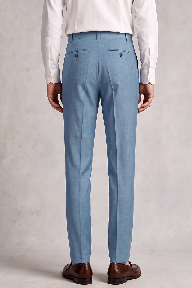 Blue 50% Merino Wool Suit Trousers