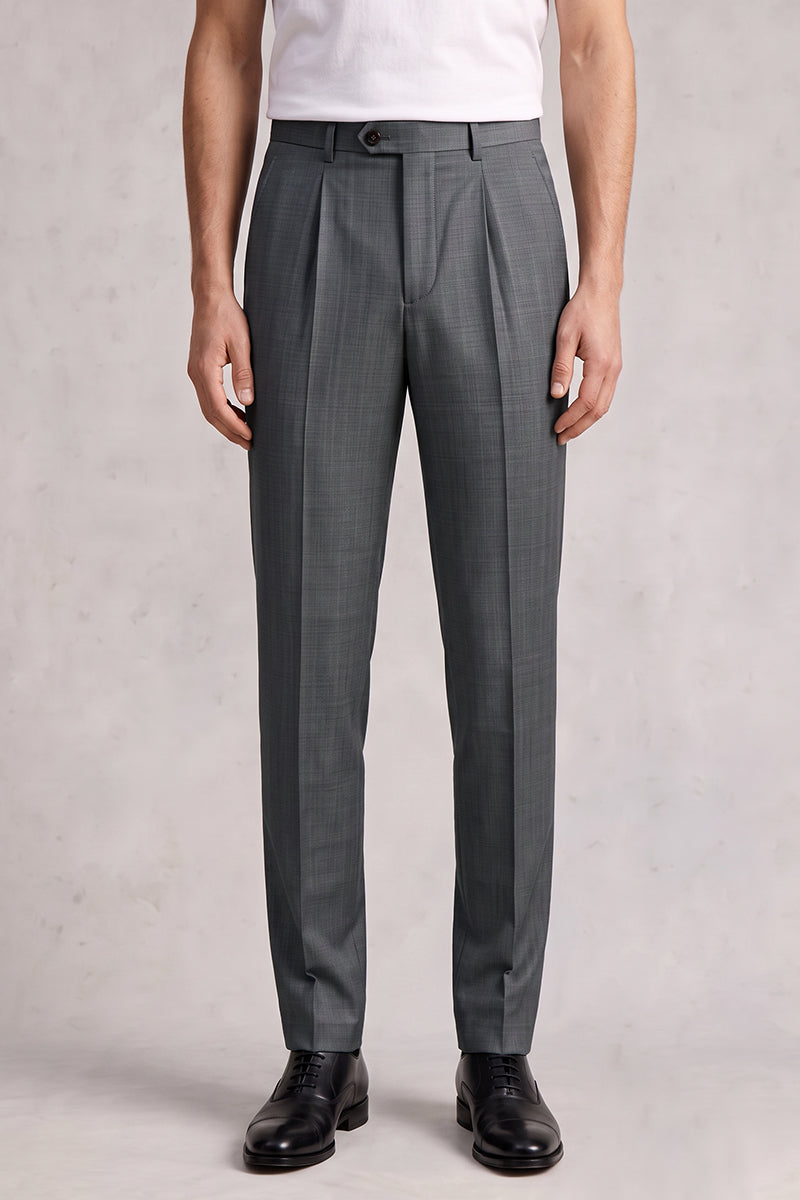 Gray 50% Merino Wool Suit Trousers