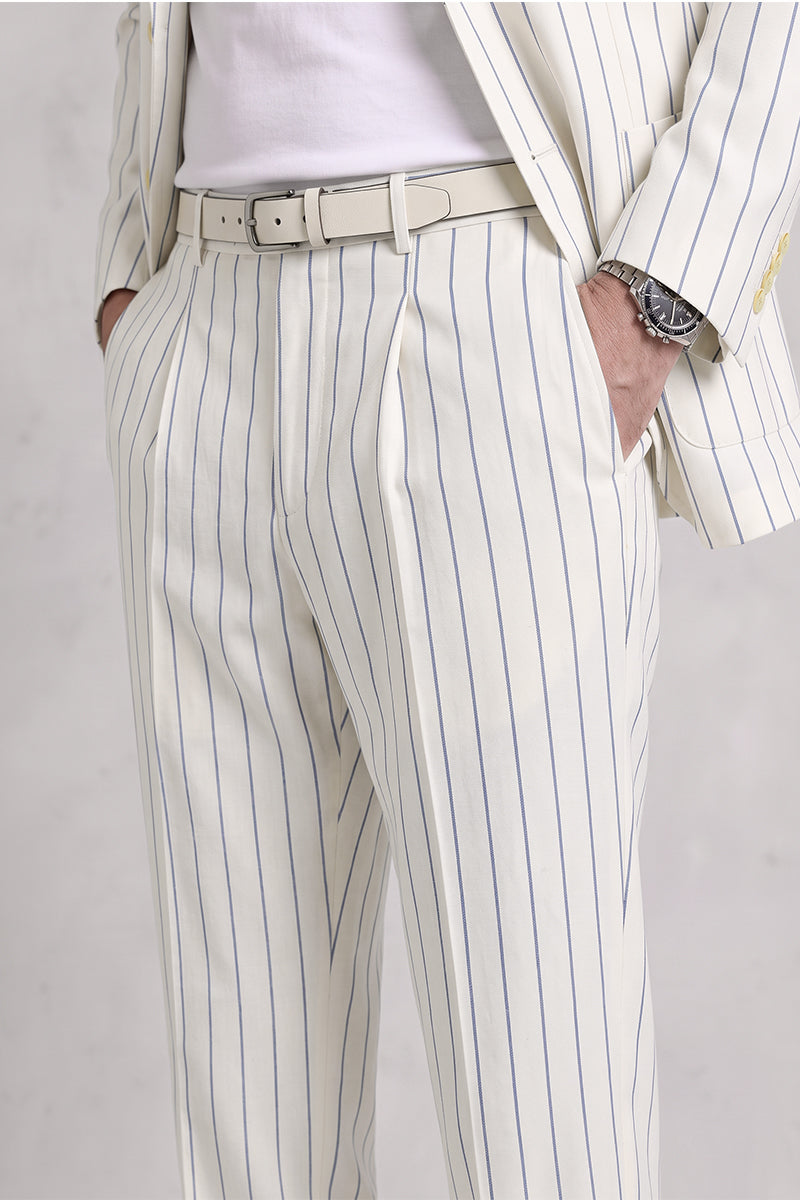 White 50% Merino Wool Suit Trousers