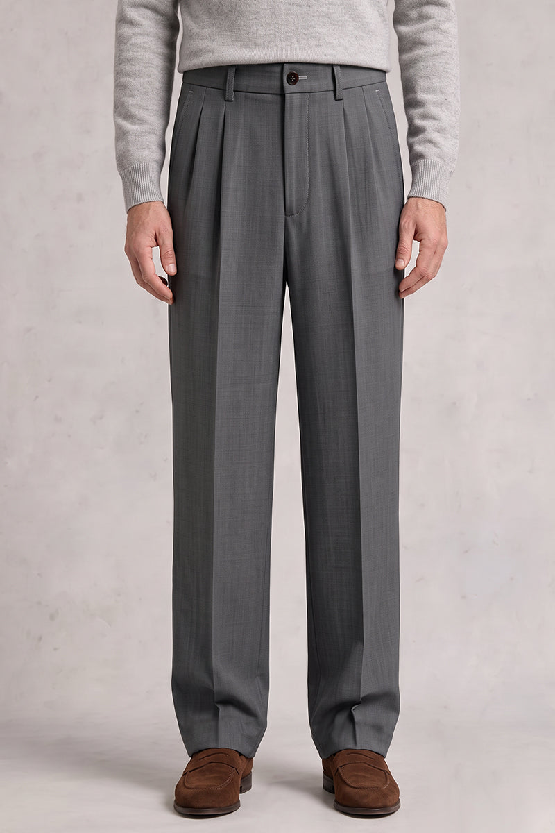 Gray 50% Merino Wool Suit Trousers