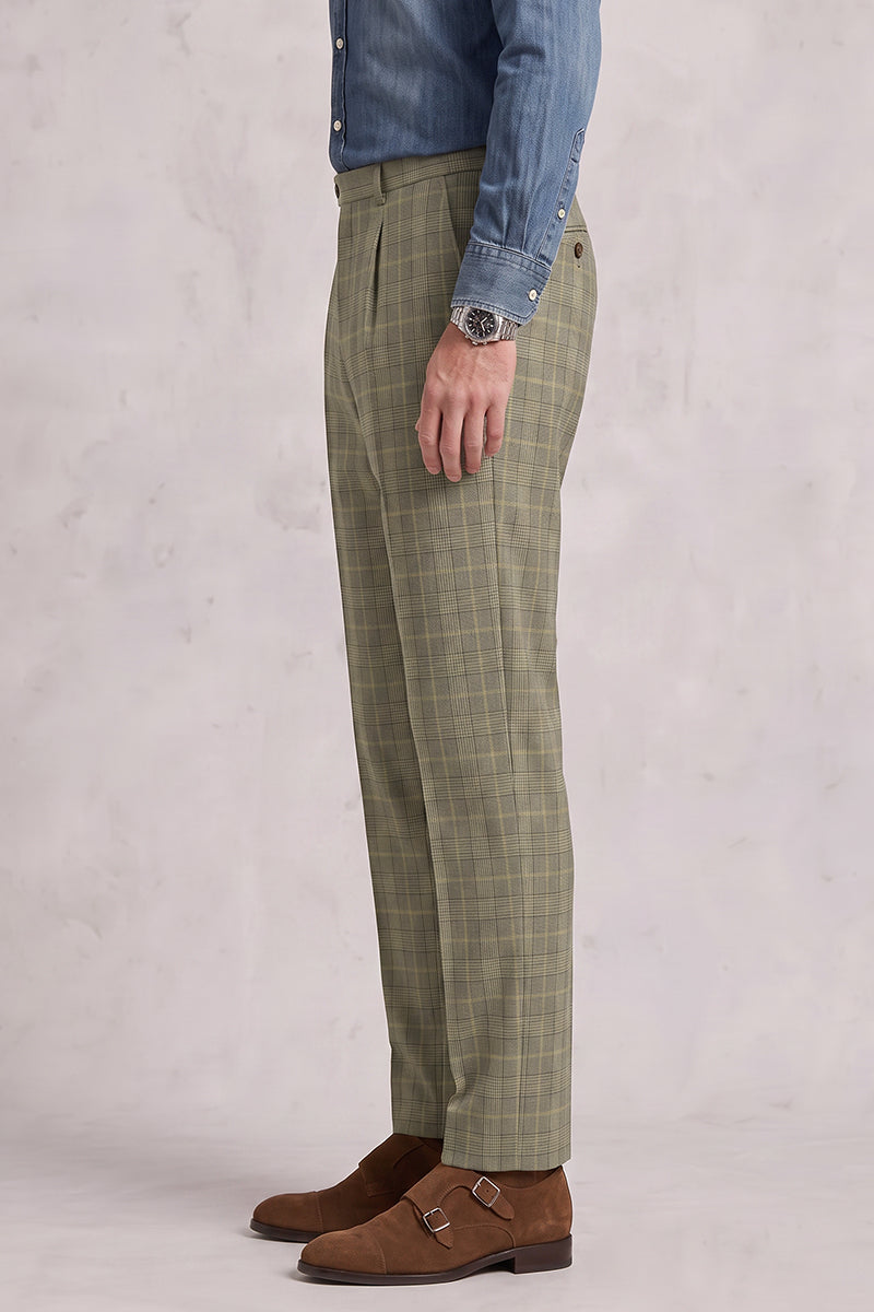 Green 100% Merino Wool Suit Trousers