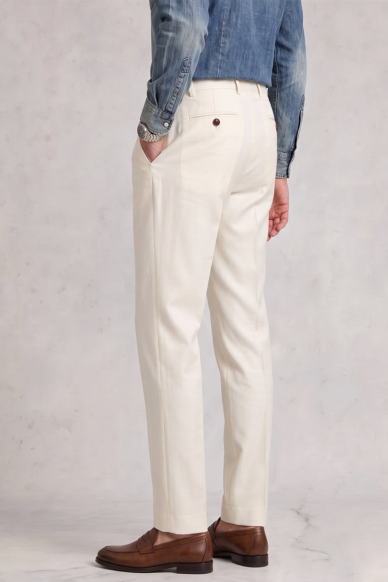 White 50% Merino Wool Suit Trousers