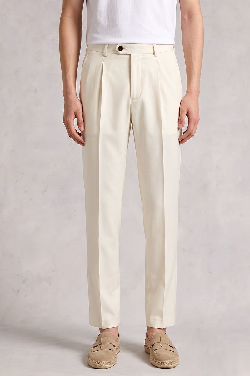 White 50% Merino Wool Suit Trousers