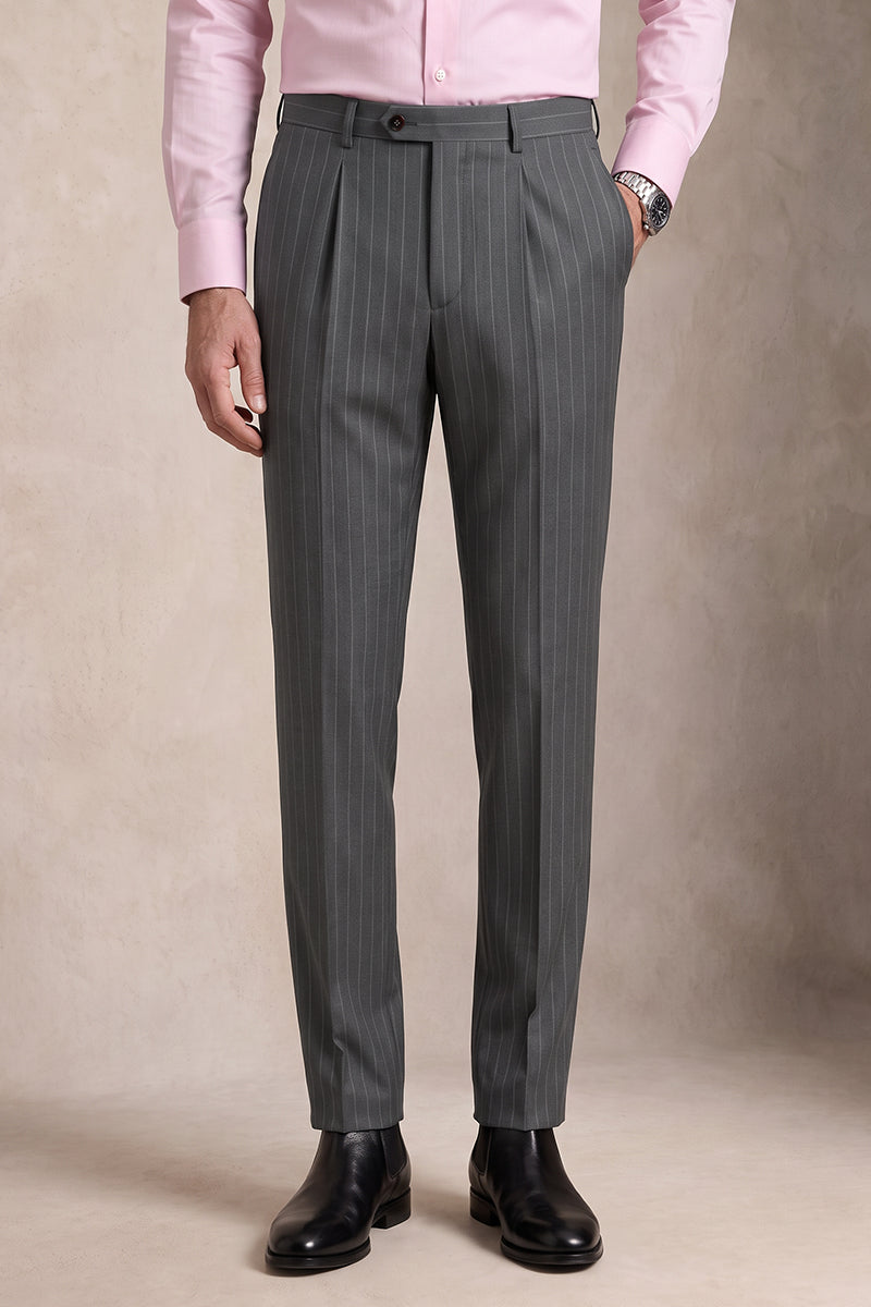Gray 50% Merino Wool Suit Trousers