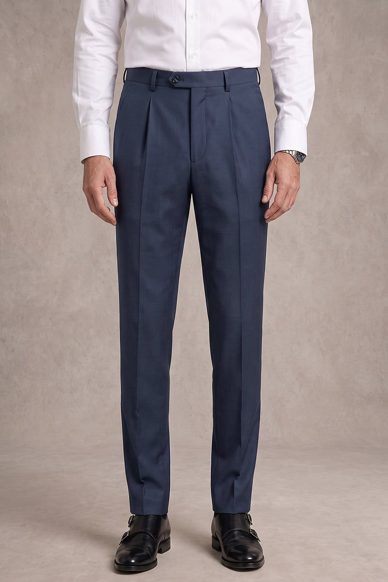 Blue 52% Merino Wool Suit Trousers