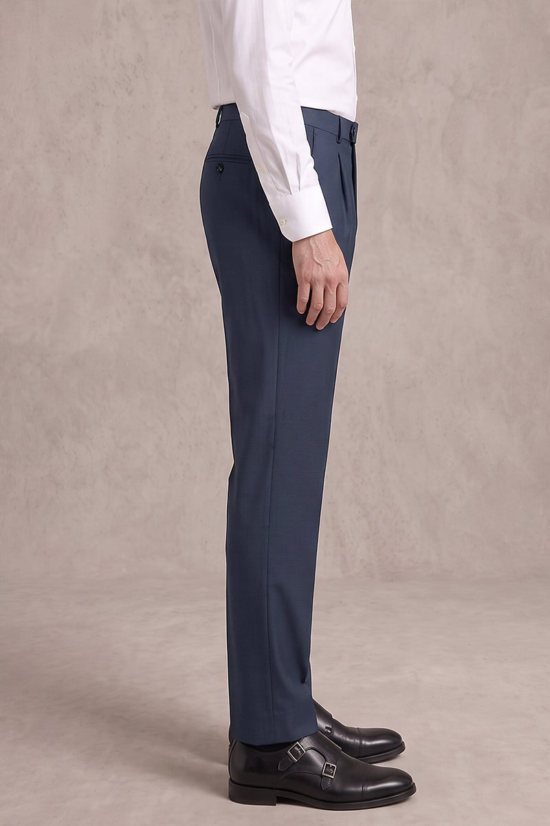 Blue 52% Merino Wool Suit Trousers