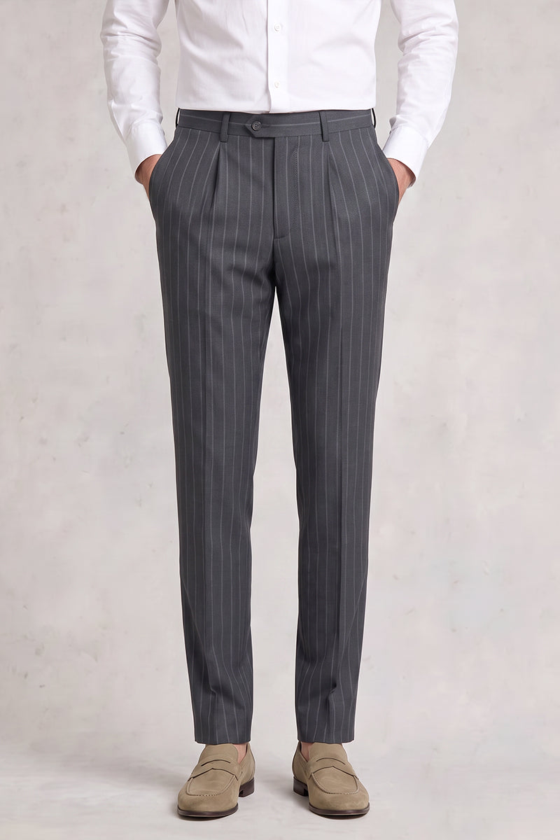 Gray 50% Merino Wool Suit Trousers