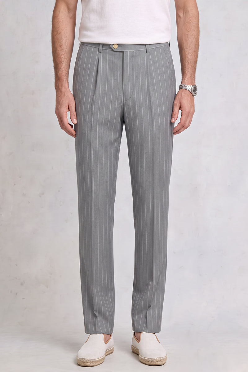 Gray 50% Merino Wool Suit Trousers