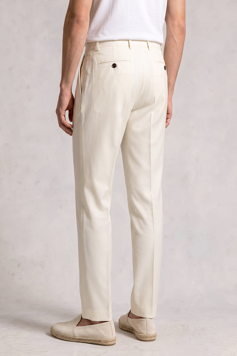 Beige 50% Merino Wool Suit Trousers