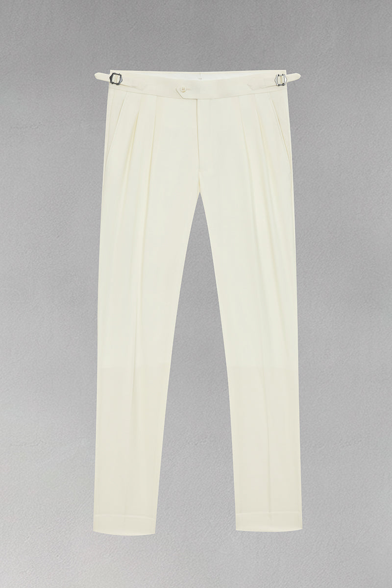 Beige 70% Merino Wool Suit Trousers
