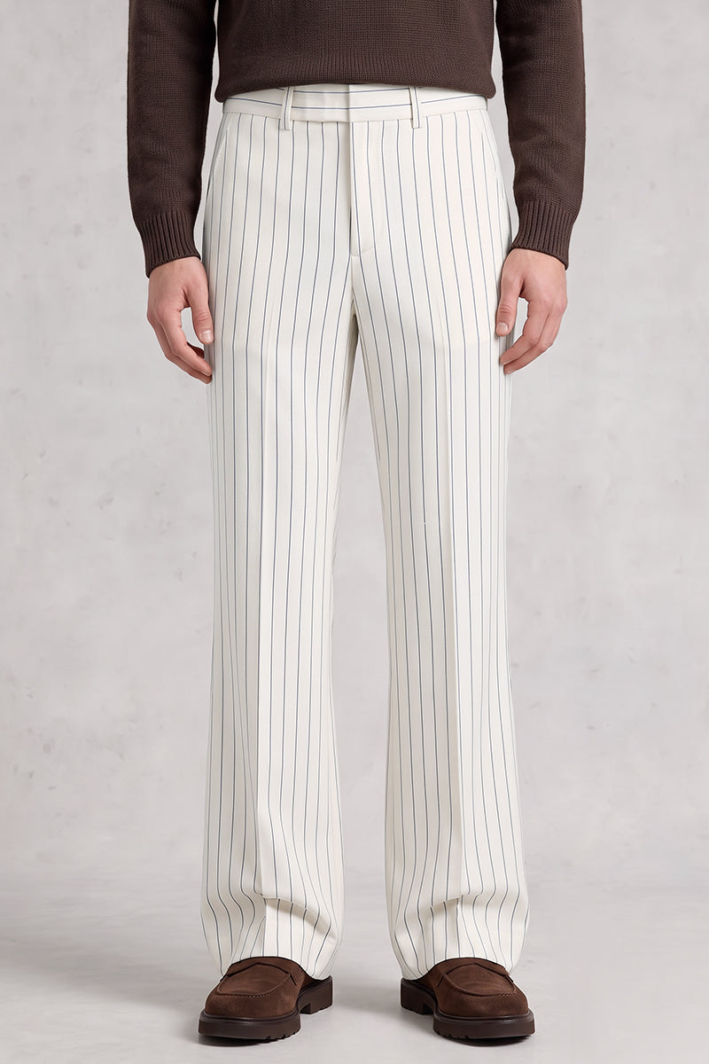 White 50% Merino Wool Suit Trousers