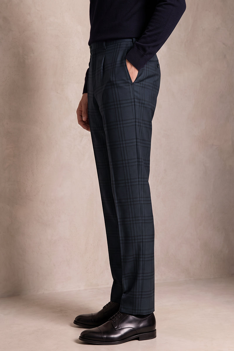 Blue 100% Merino Wool Suit Trousers