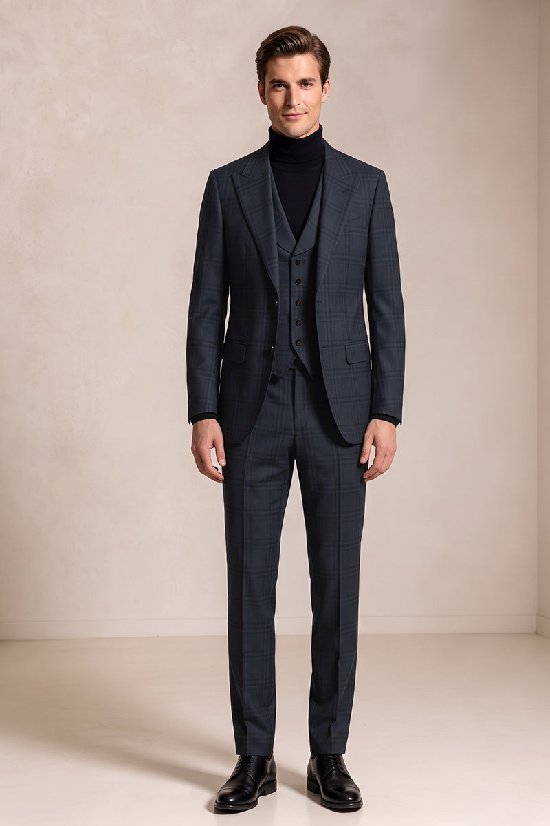 Blue 100% Merino Wool 3-Piece Suit