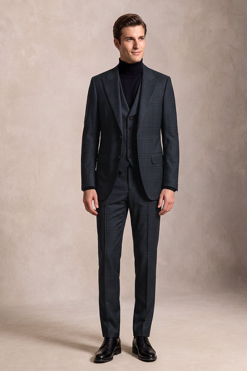 Blue 100% Merino Wool 3-Piece Suit