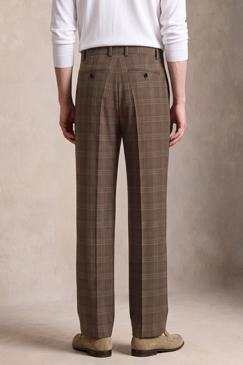 Pantaloni da completo marroni in lana merino