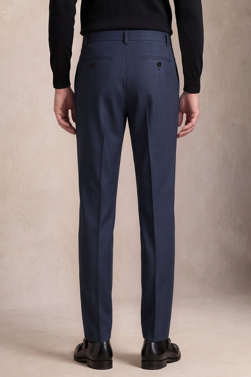 Blue 100% Merino Wool Suit Trousers