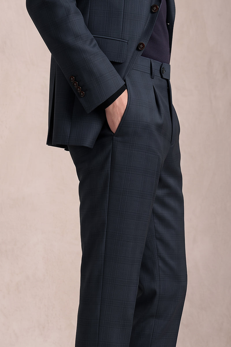 Blue 100% Merino Wool Suit Trousers