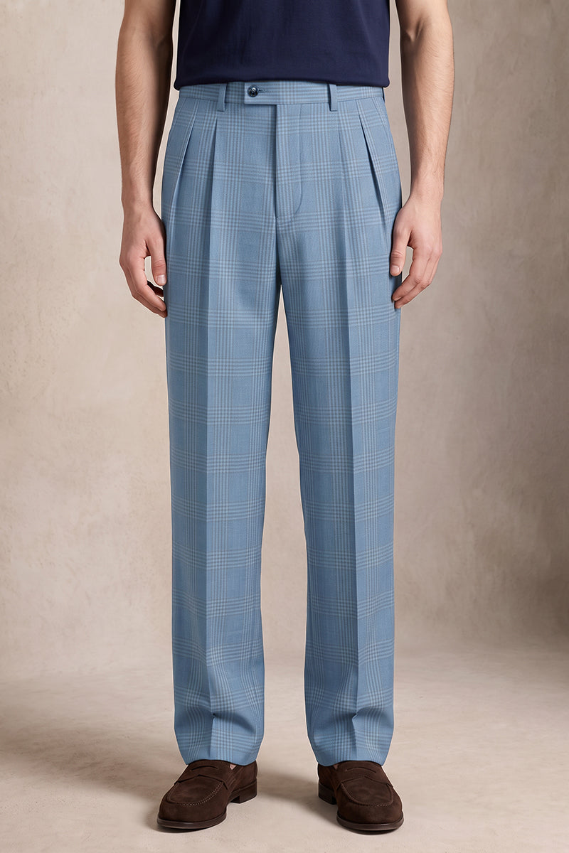 Blue 50% Merino Wool Suit Trousers