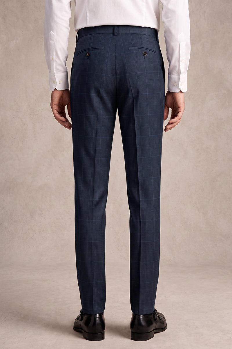 Pantaloni da completo blu in lana merino