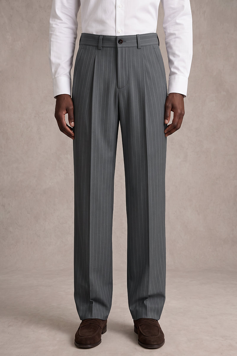 Gray 50% Merino Wool Suit Trousers