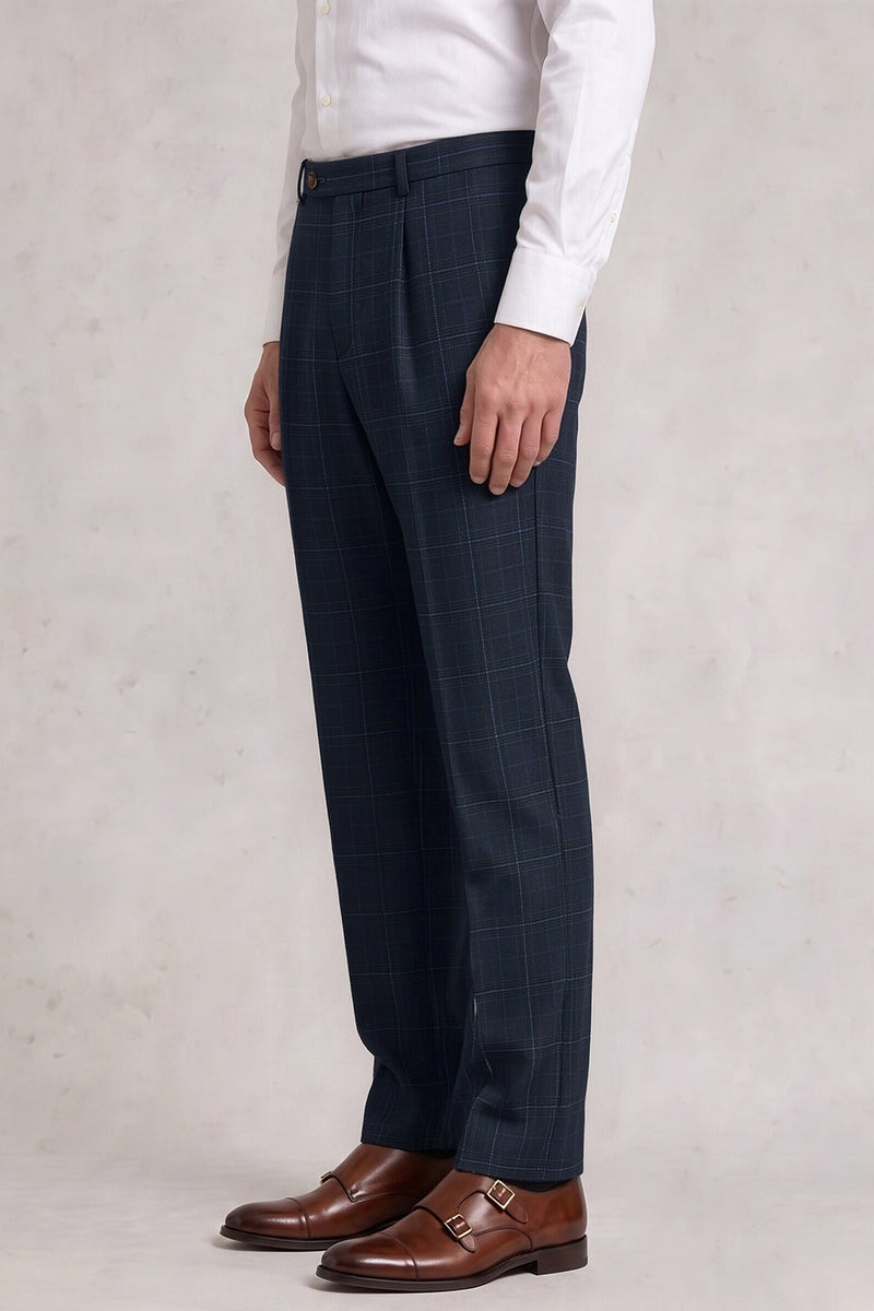 Deep Blue 60% Merino Wool Suit Trousers