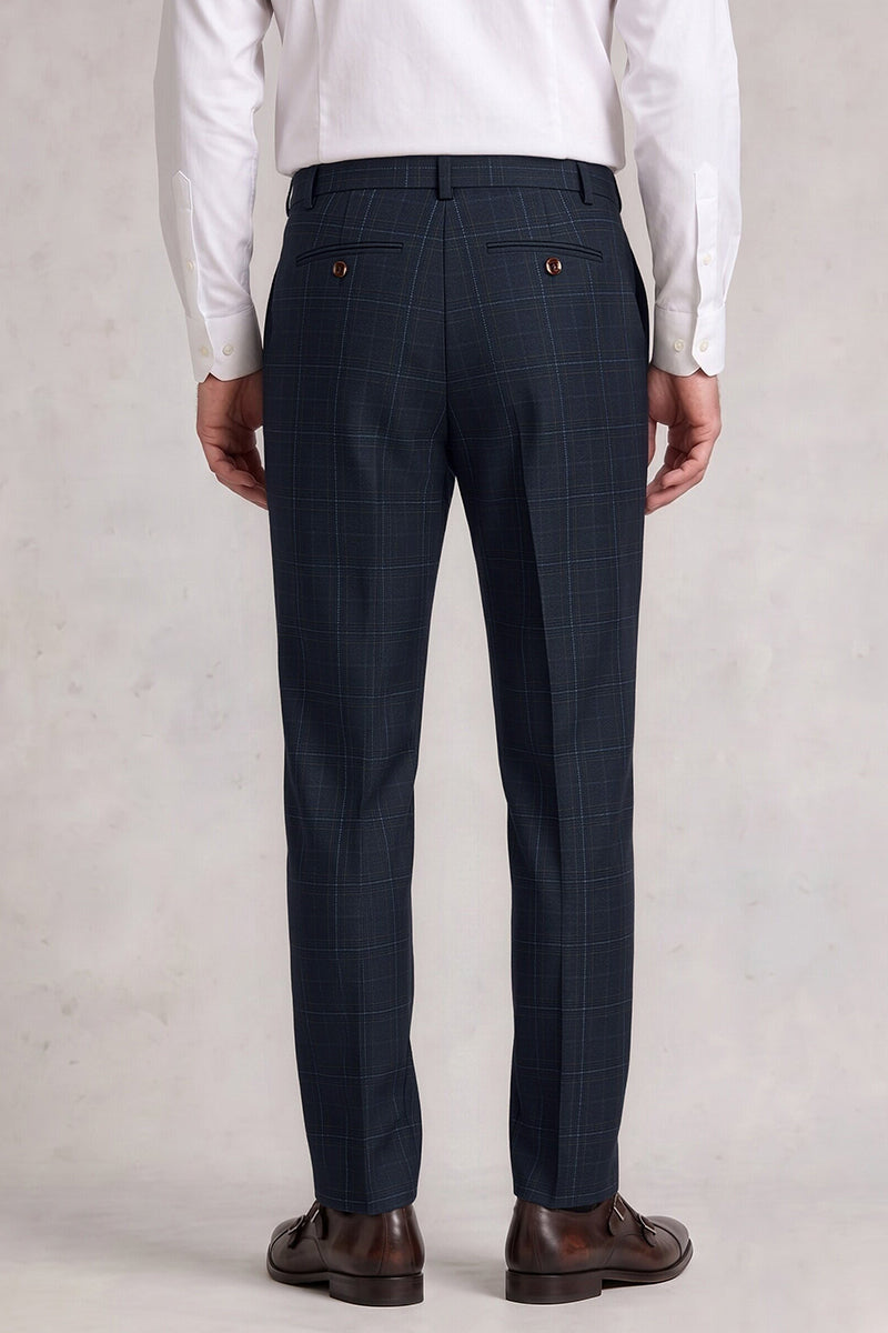 Deep Blue 60% Merino Wool Suit Trousers