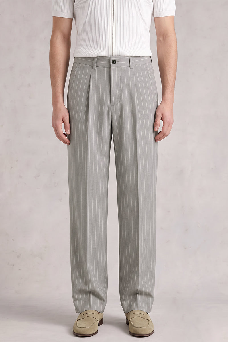 Gray 50% Merino Wool Suit Trousers