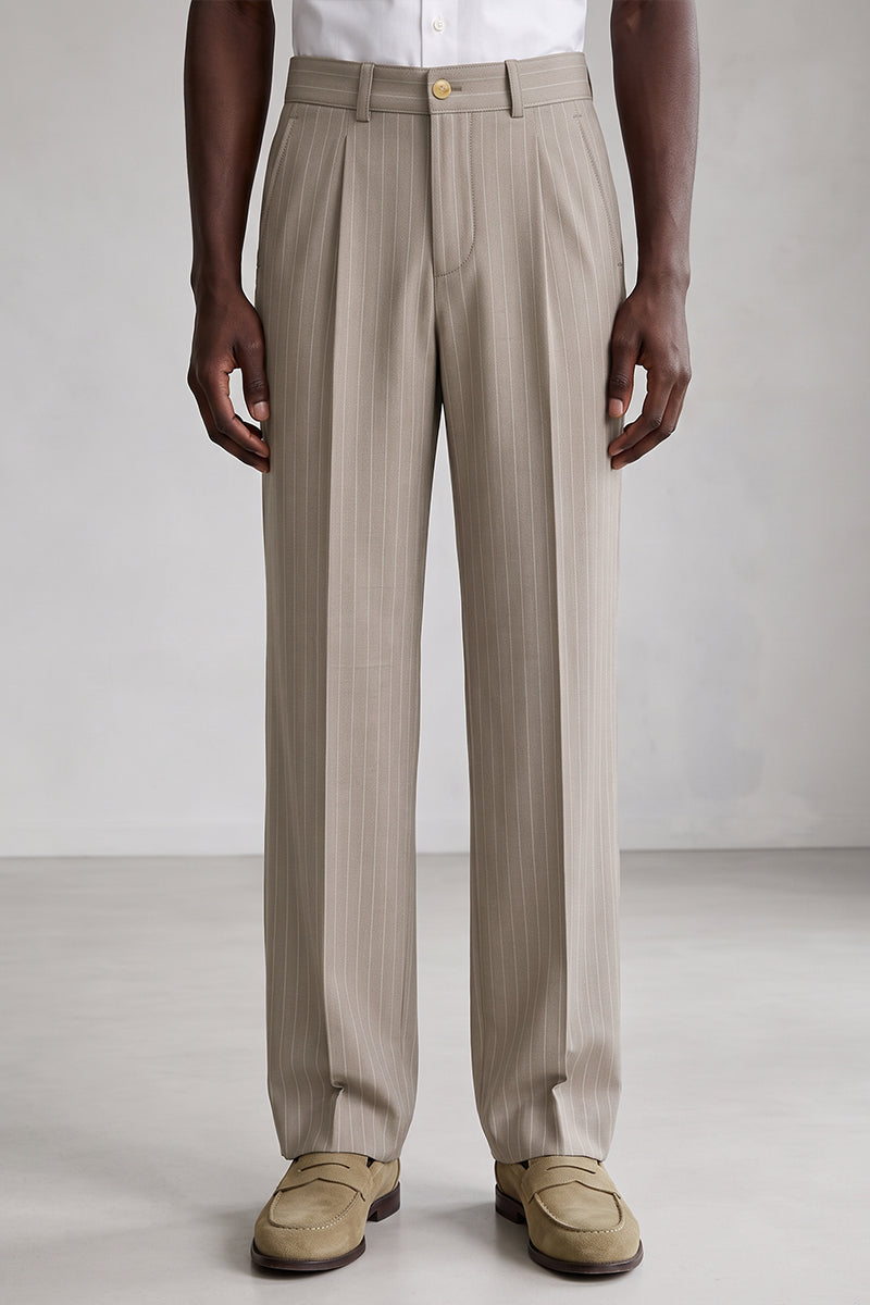 Beige 50% Merino Wool Suit Trousers