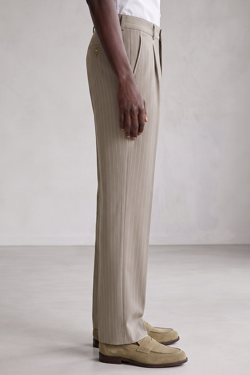 Beige 50% Merino Wool Suit Trousers