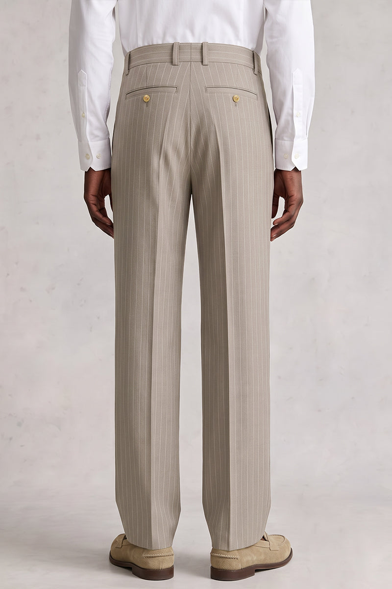 Beige 50% Merino Wool Suit Trousers