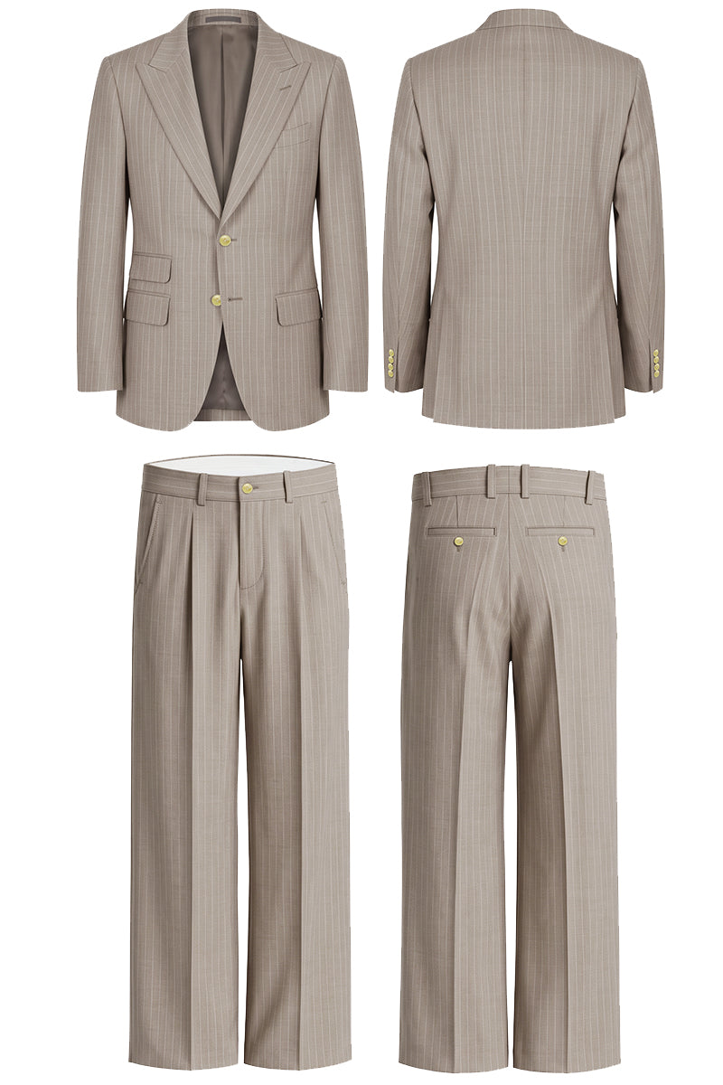Beige 50% Merino Wool Suit Trousers