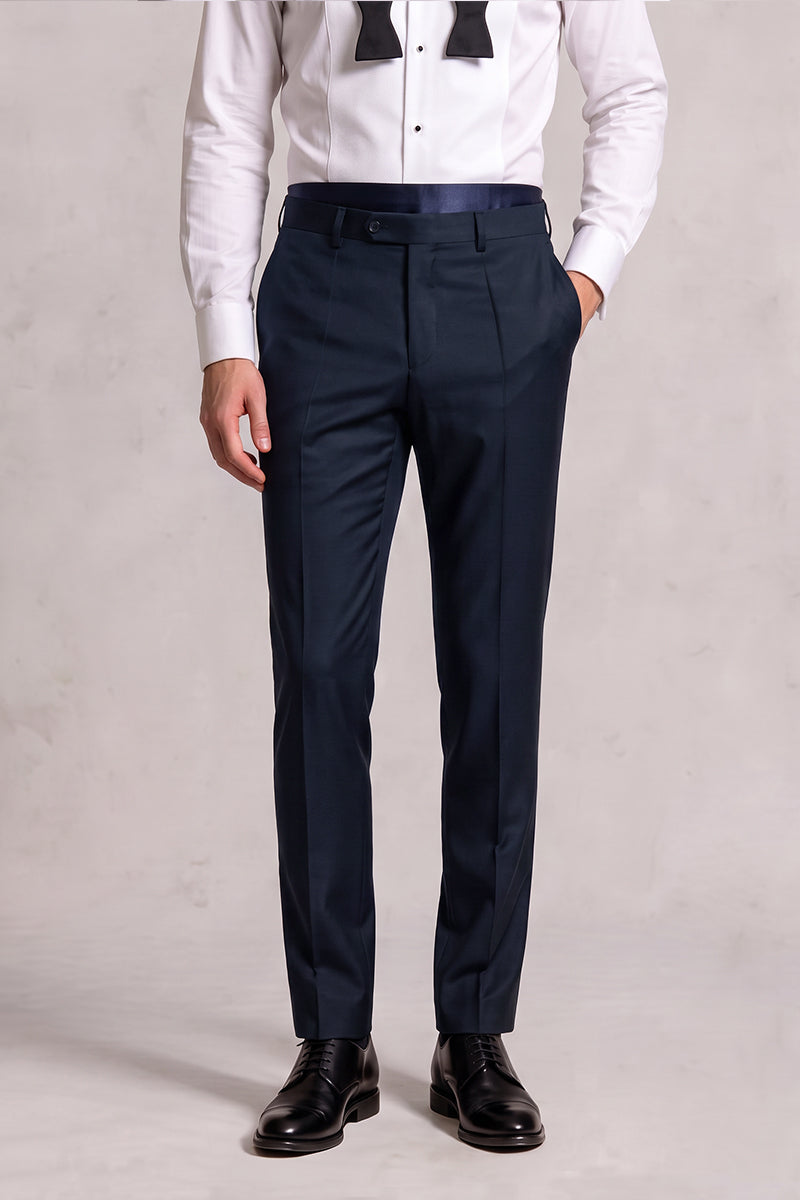 Navy Blue 50% Merino Wool Suit Trousers