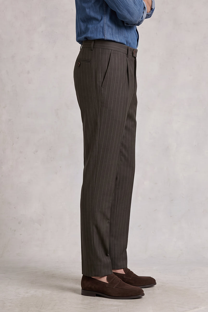 Brown 50% Merino Wool Suit Trousers