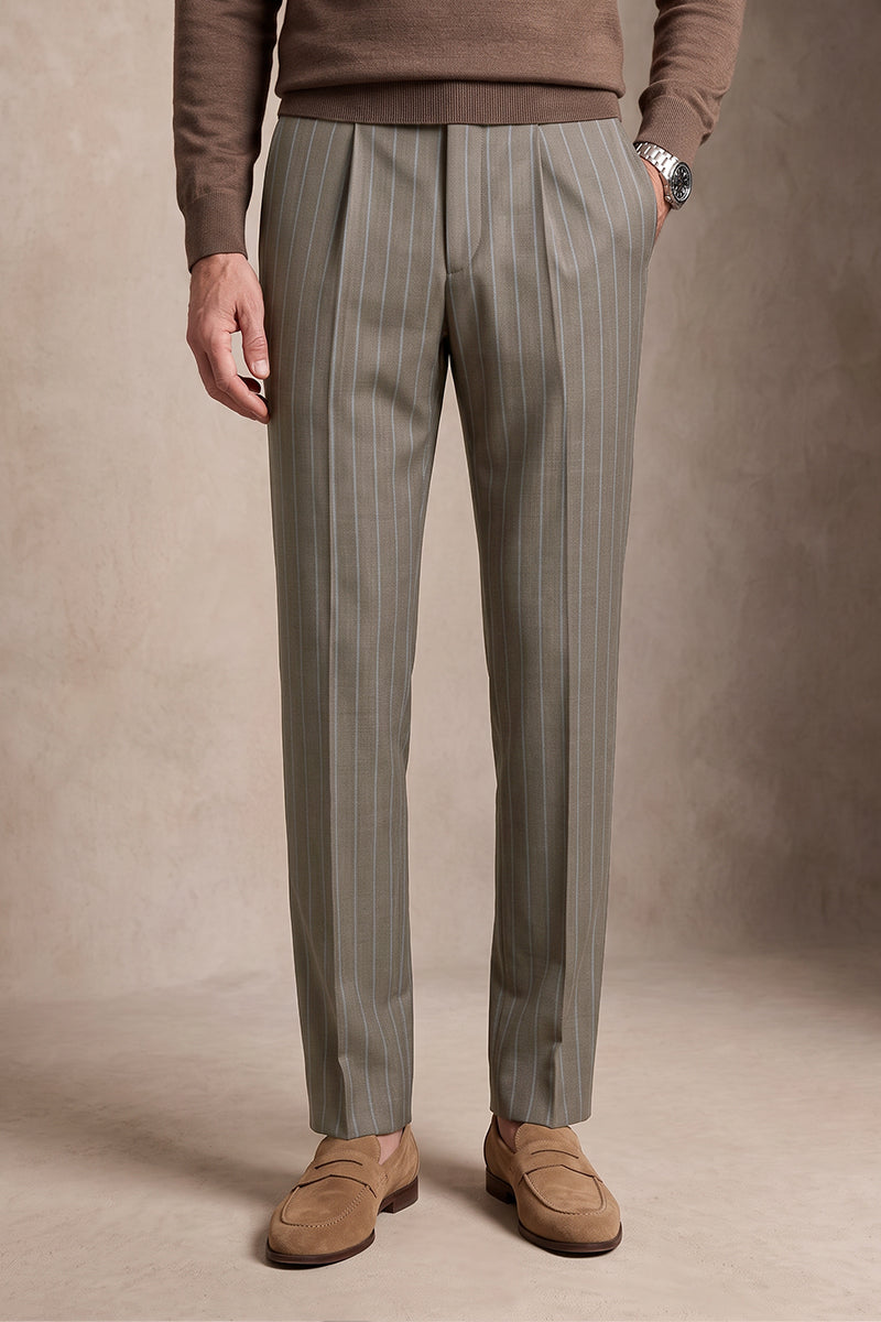 Light Brown 50% Merino Wool Suit Trousers