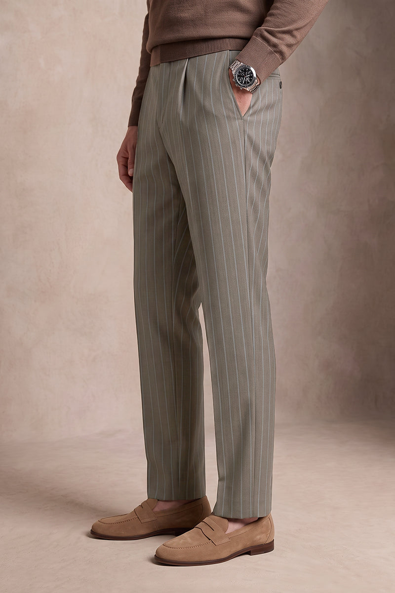 Light Brown 50% Merino Wool Suit Trousers