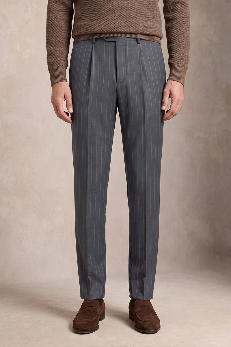 Gray 50% Merino Wool Suit Trousers