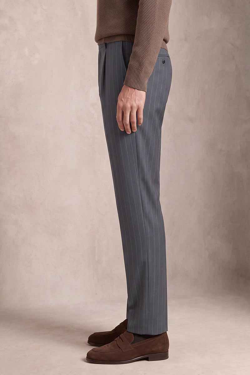 Gray 50% Merino Wool Suit Trousers