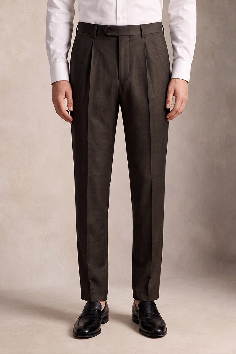 Brown 60% Merino Wool Suit Trousers