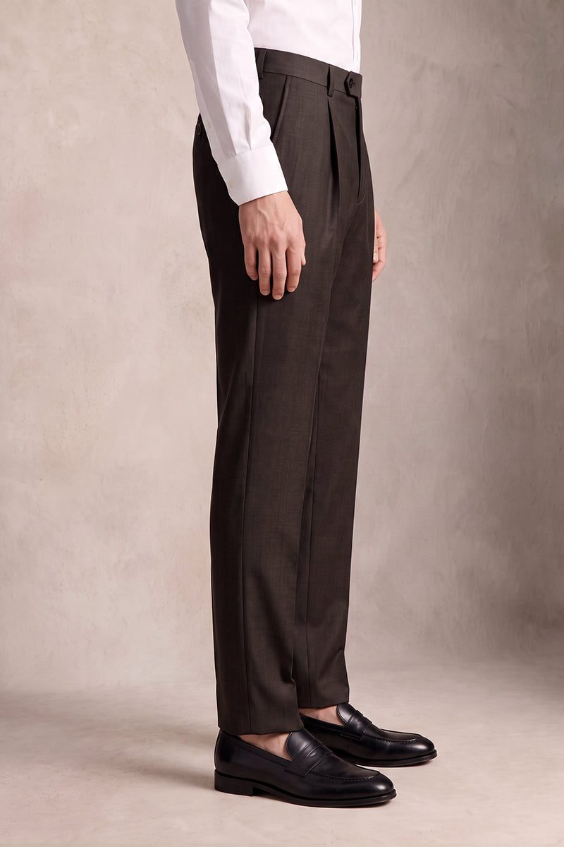 Brown 60% Merino Wool Suit Trousers