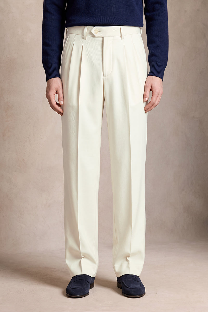 Beige 60% Merino Wool Suit Trousers