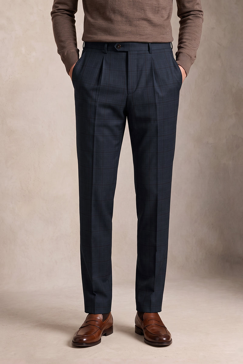 Navy Blue 100% Merino Wool Suit Trousers