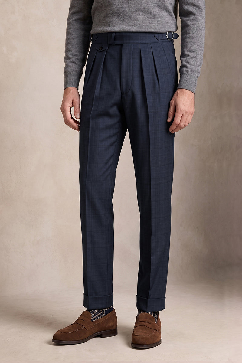 Navy Blue 100% Merino Wool Suit Trousers